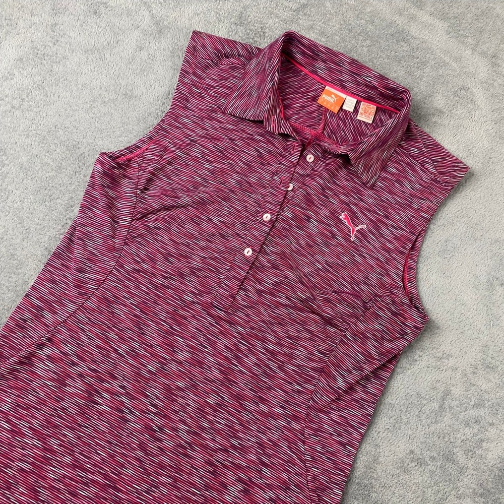 Puma Womens Small Sleeveless Polo Shirt Pink Purple Space Dye Dry Cell Golf Top